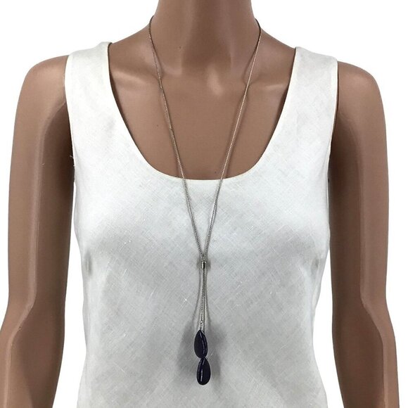 C 1946 Cato Slider Necklace Silver Tone Black Agate Stone Adjustable Length - Picture 1 of 2